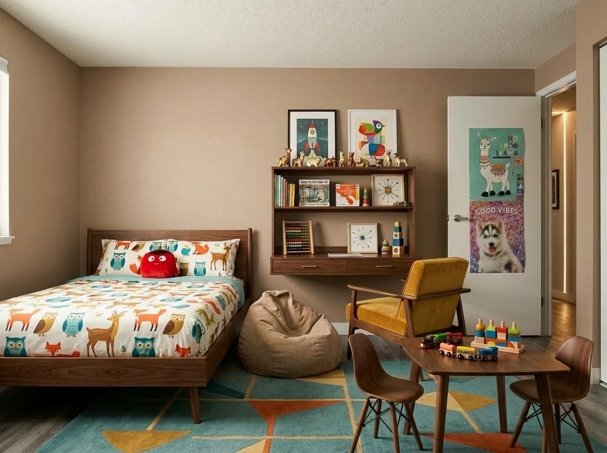 Mid-Century Modern Kids Room design — interior photo by GenRoom AI
