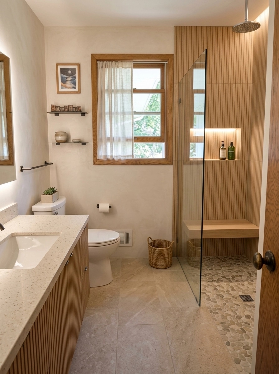 Bathroom interior in Japandi style — photo by GenRoom AI