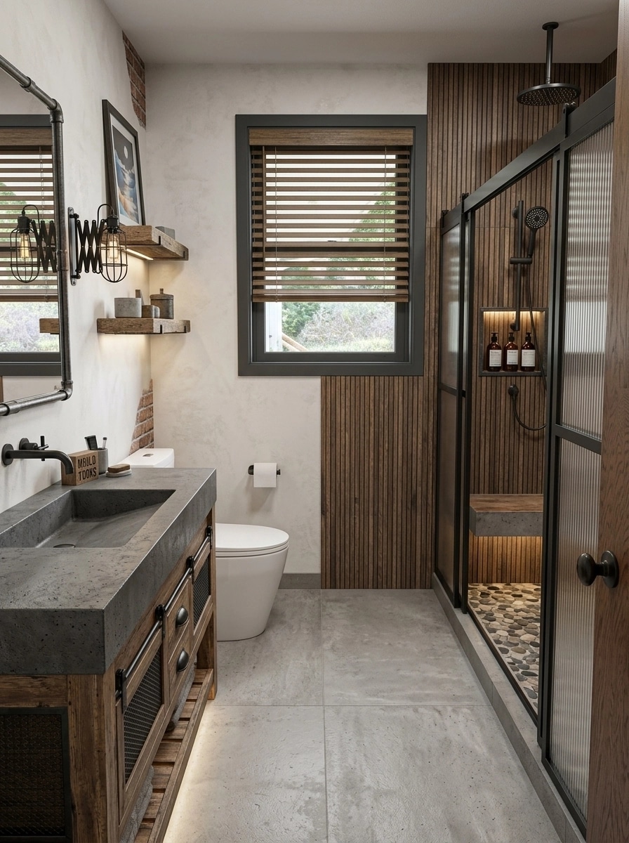 Bathroom interior in Loft / Industrial style — photo by GenRoom AI