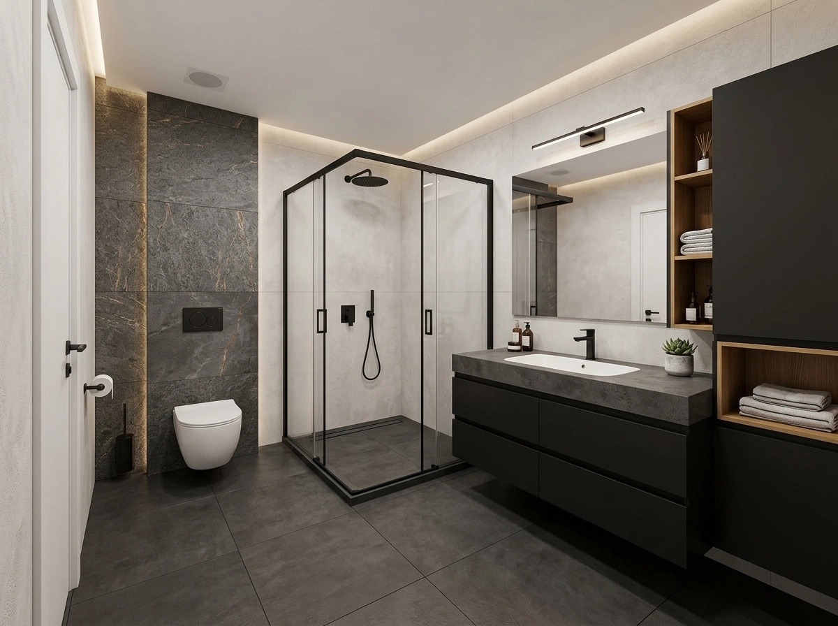Bathroom interior in Minimalism style — photo by GenRoom AI