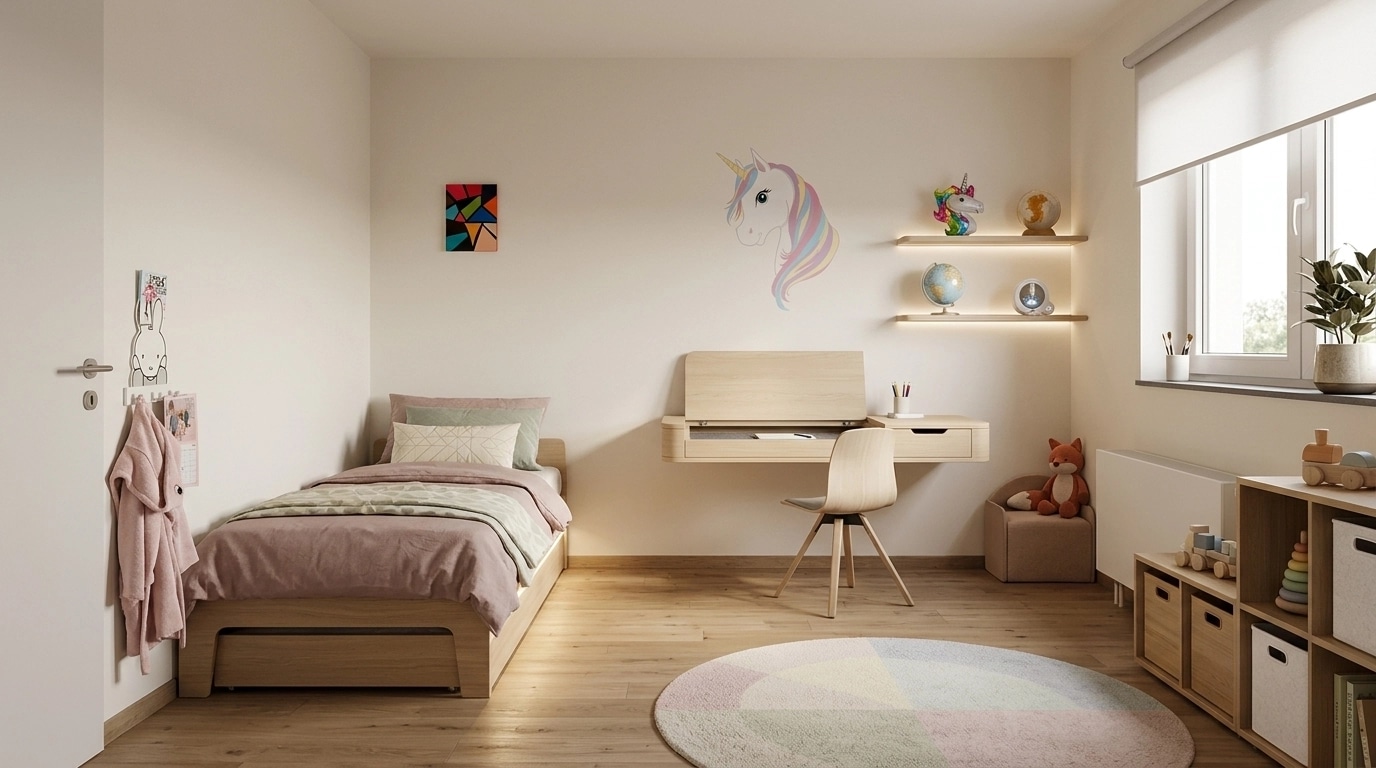 Minimalism Kids Room design — interior photo by GenRoom AI