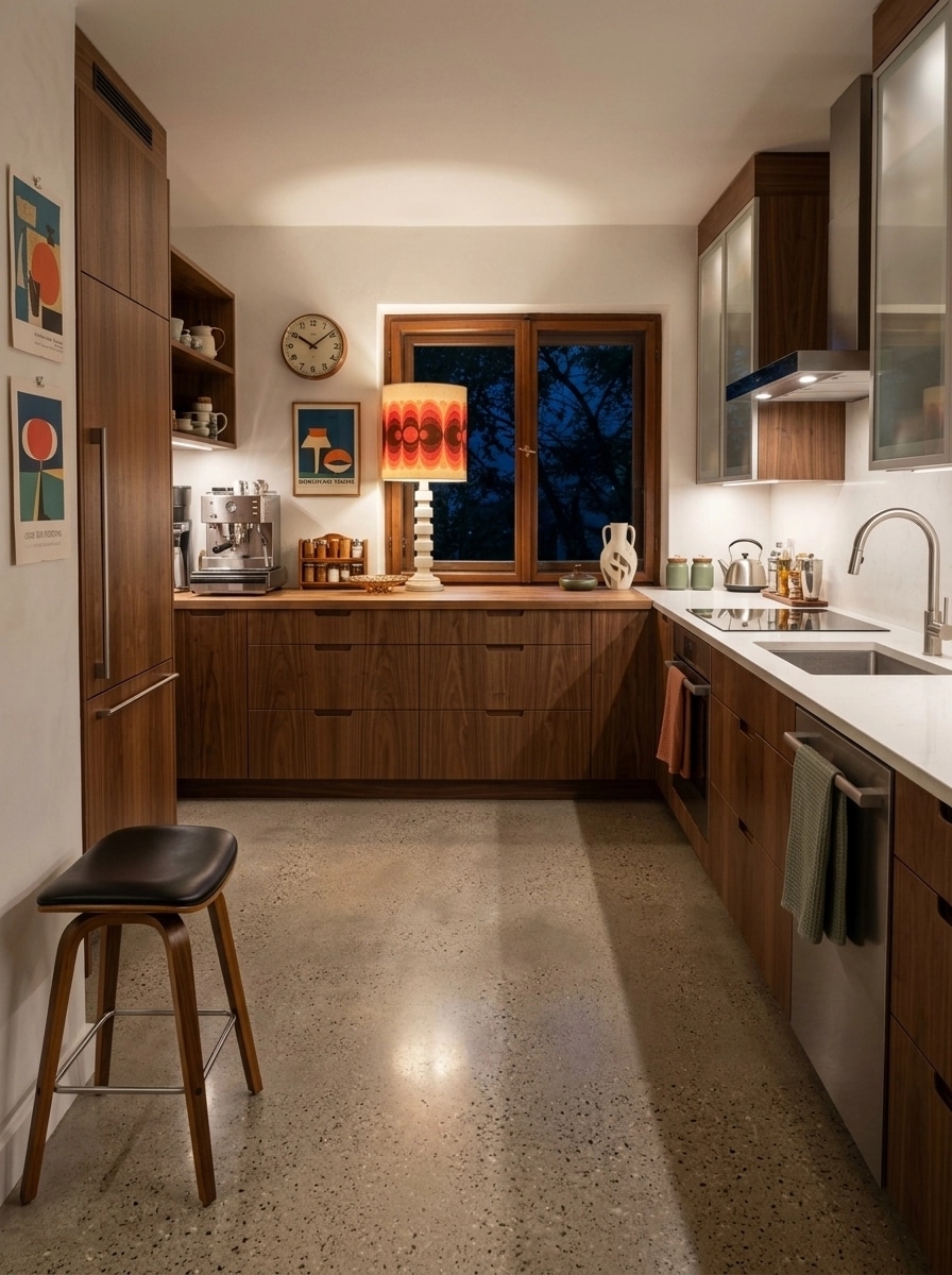 Kitchen interior in Mid-Century Modern style — photo by GenRoom AI