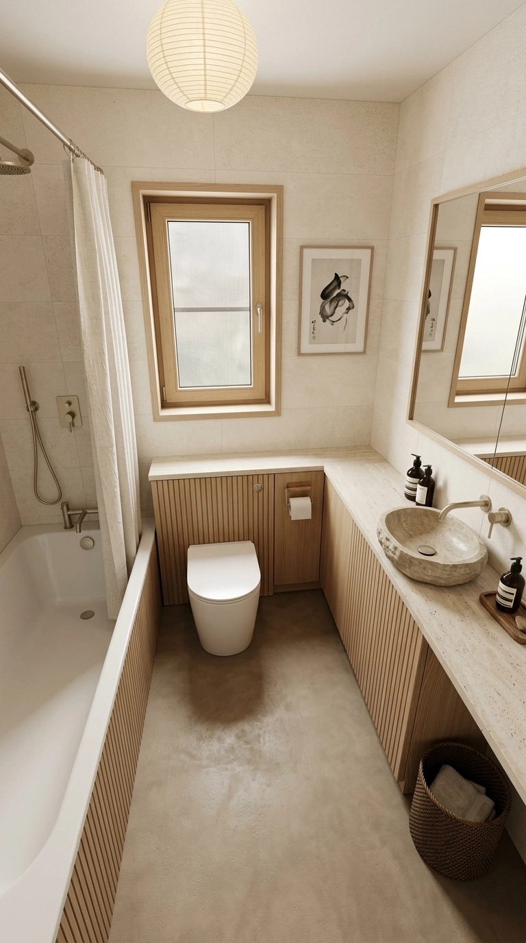 Bathroom interior in Japandi style — photo by GenRoom AI