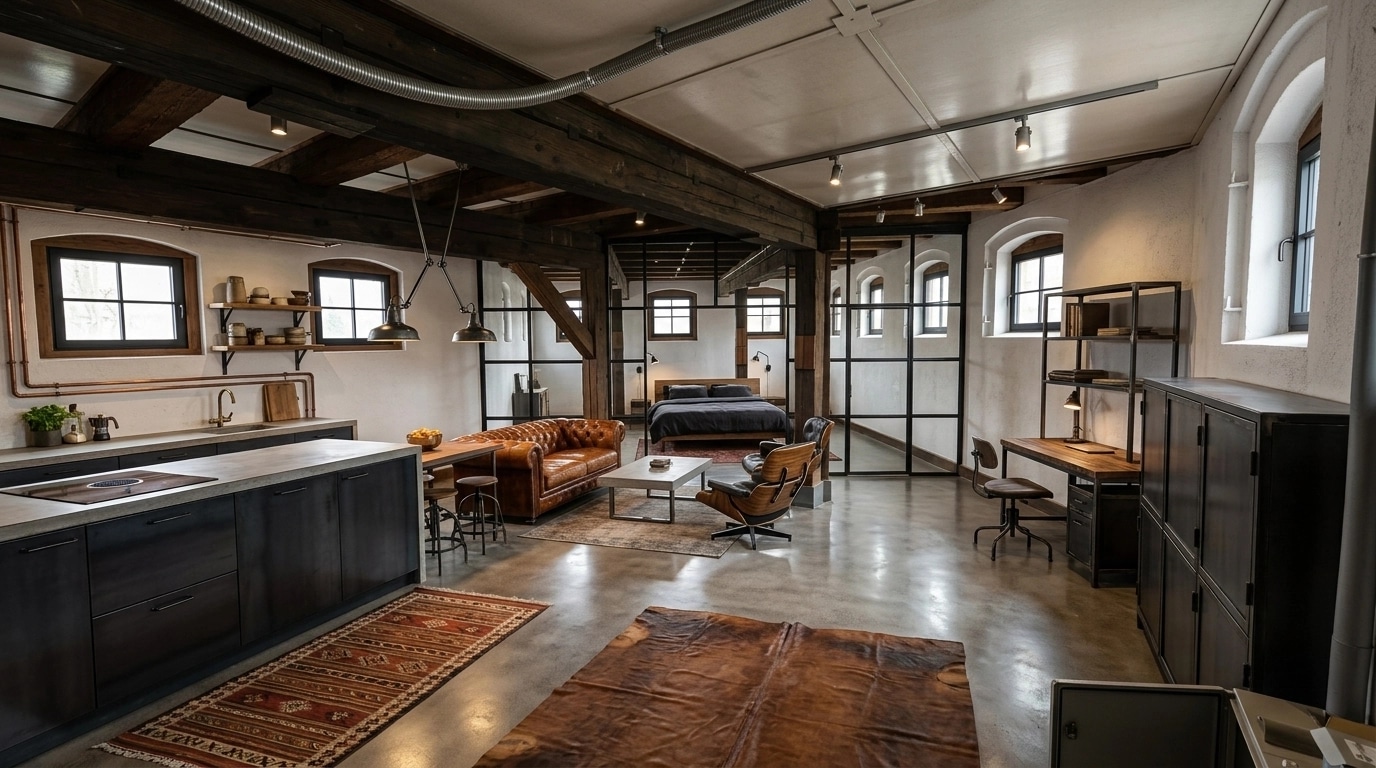 Interior design in Loft / Industrial style — studio by GenRoom AI