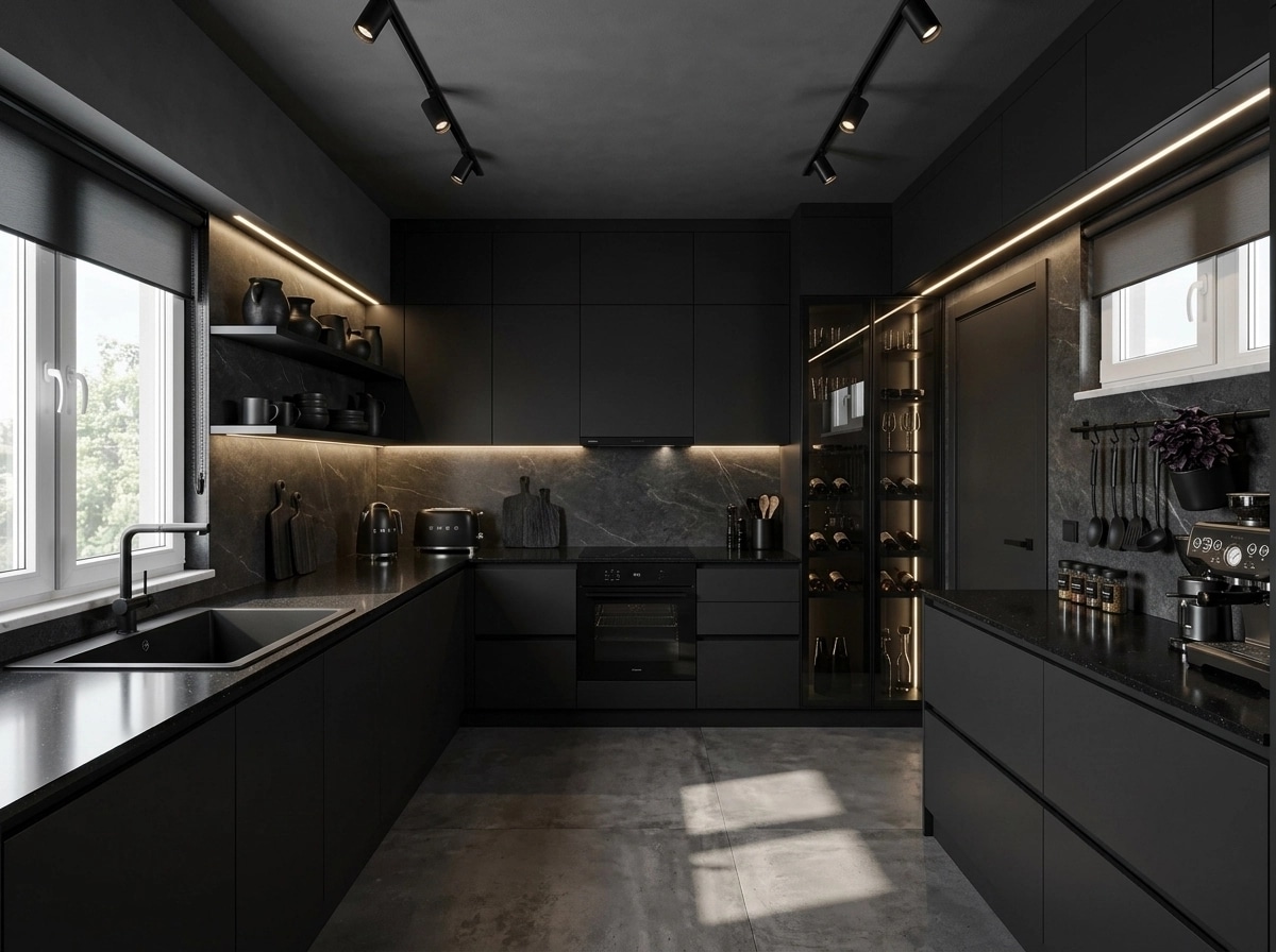 Kitchen interior in Blacktec style — photo by GenRoom AI