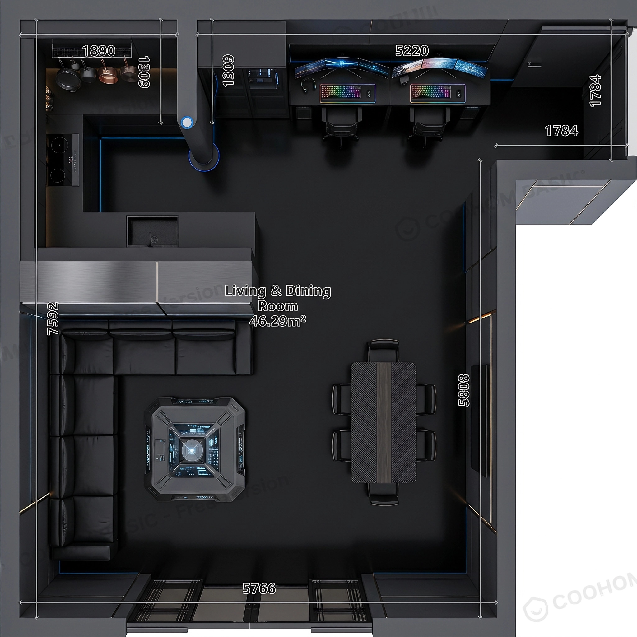 Interior design in Blacktec style — Living Room by GenRoom AI
