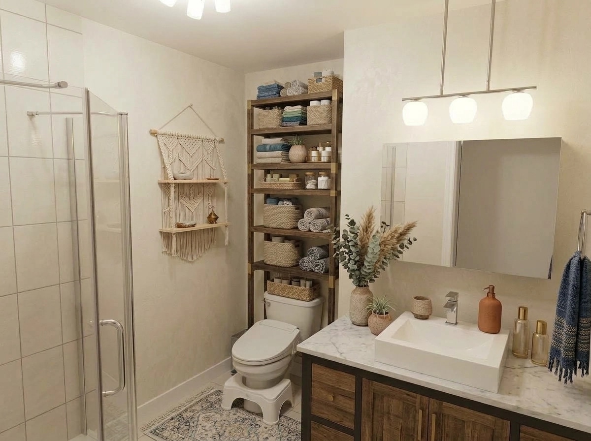 Bathroom interior in Bohemian style — photo by GenRoom AI