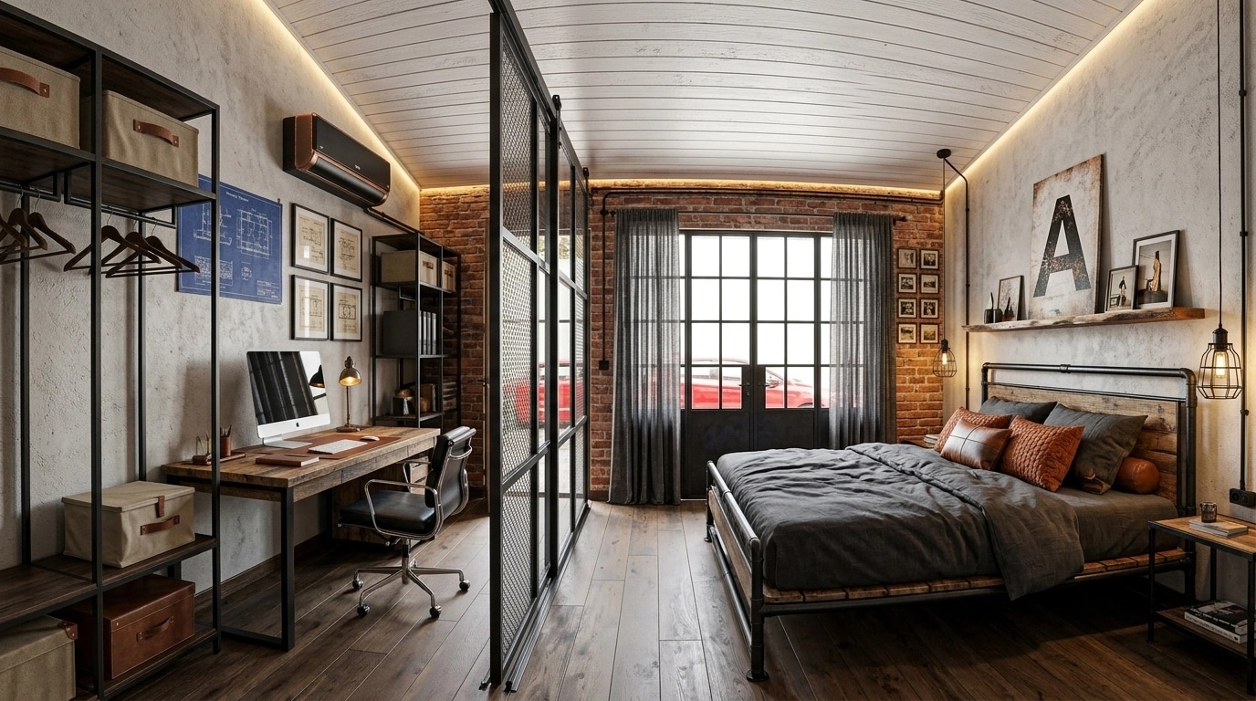 Design de interiores em estilo Loft / Industrial — Quarto por GenRoom AI
