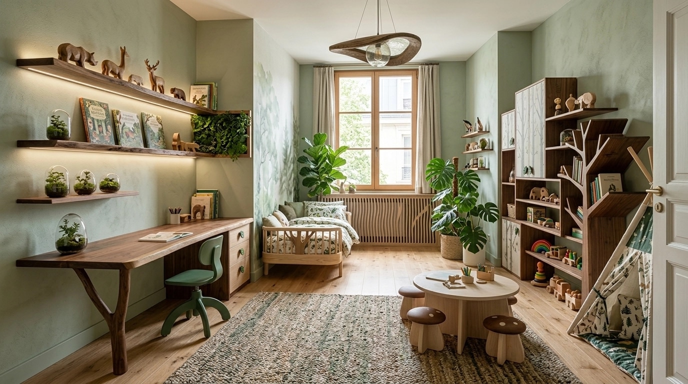 Biophilic Kids Room design — interior photo by GenRoom AI
