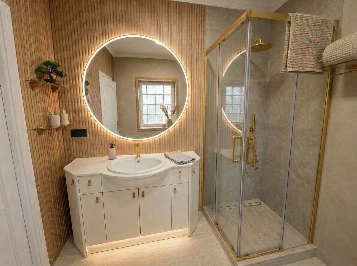 Bathroom interior in Japandi style — photo by GenRoom AI