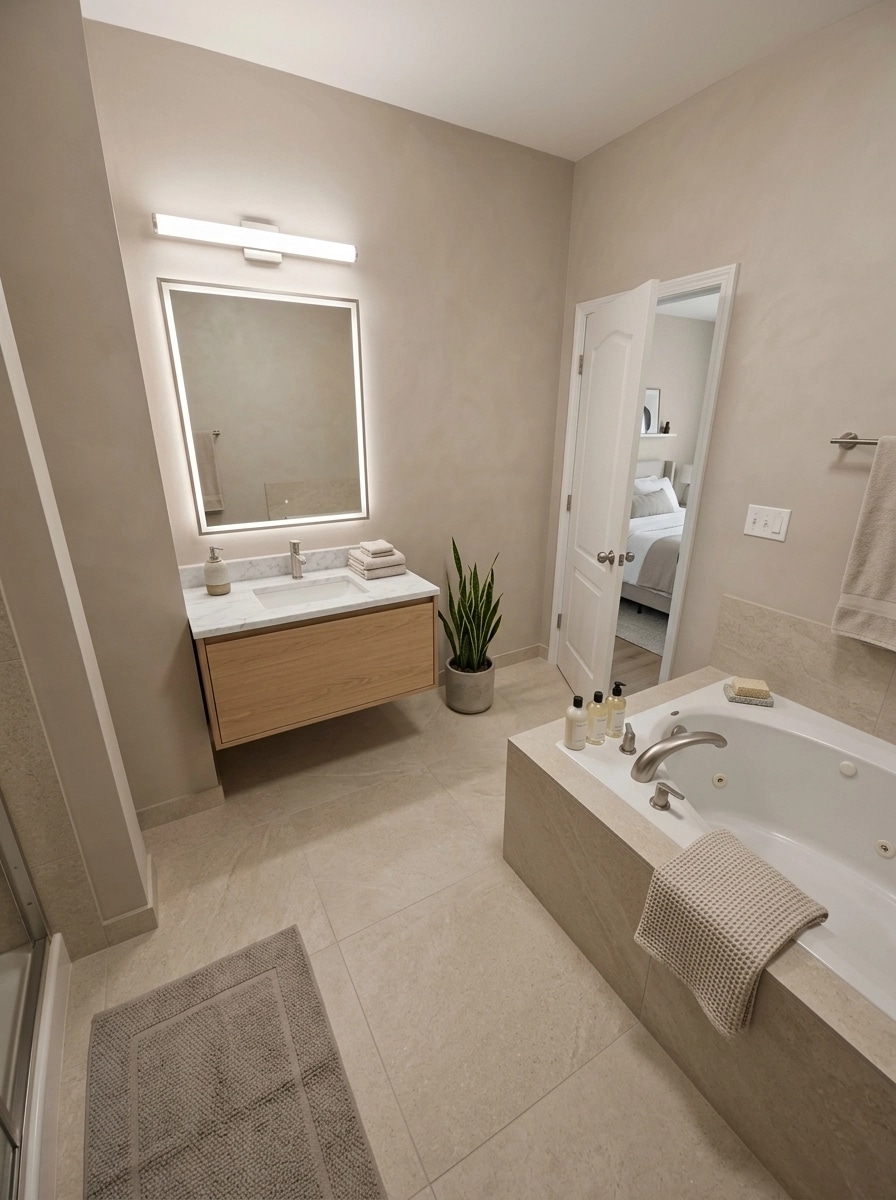 Bathroom interior in Minimalism style — photo by GenRoom AI