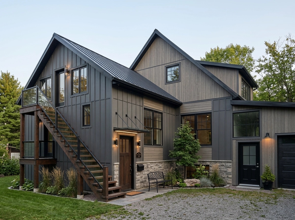 Facade design in Barnhouse Facade style — photo by GenRoom AI