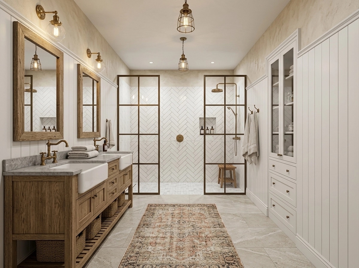 Bathroom interior in Modern Farmhouse style — photo by GenRoom AI
