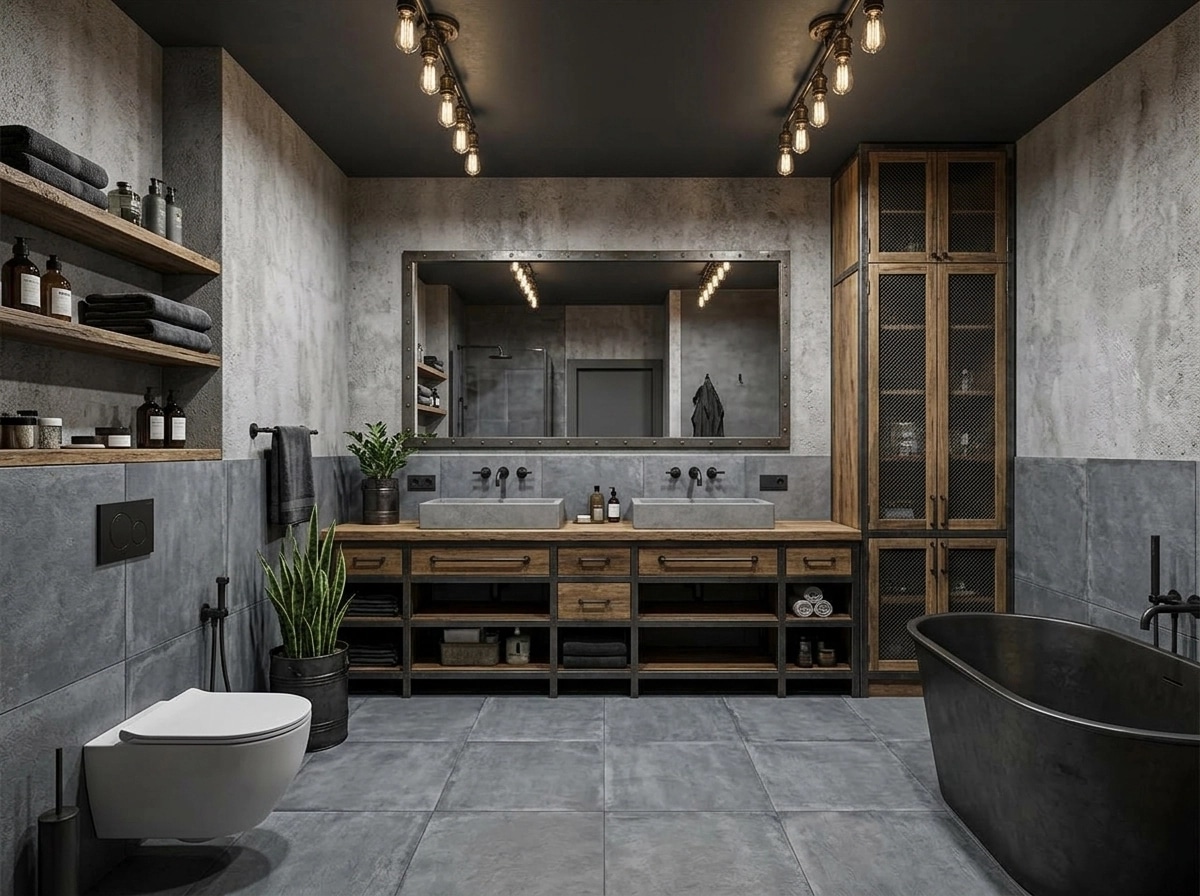 Interior design in Loft / Industrial style — Bathroom by GenRoom AI