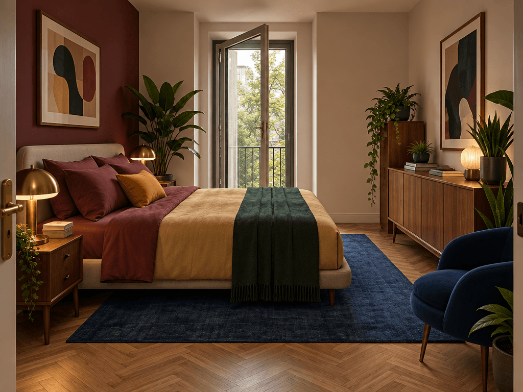 التصميم الداخلي بنمط Mid-Century Modern — غرفة النوم من GenRoom AI