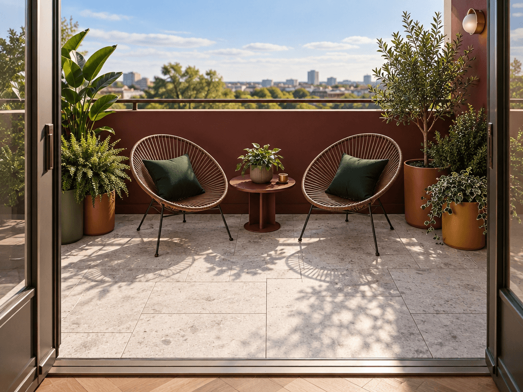 Design de interiores em estilo Mid-Century Modern — balcony por GenRoom AI