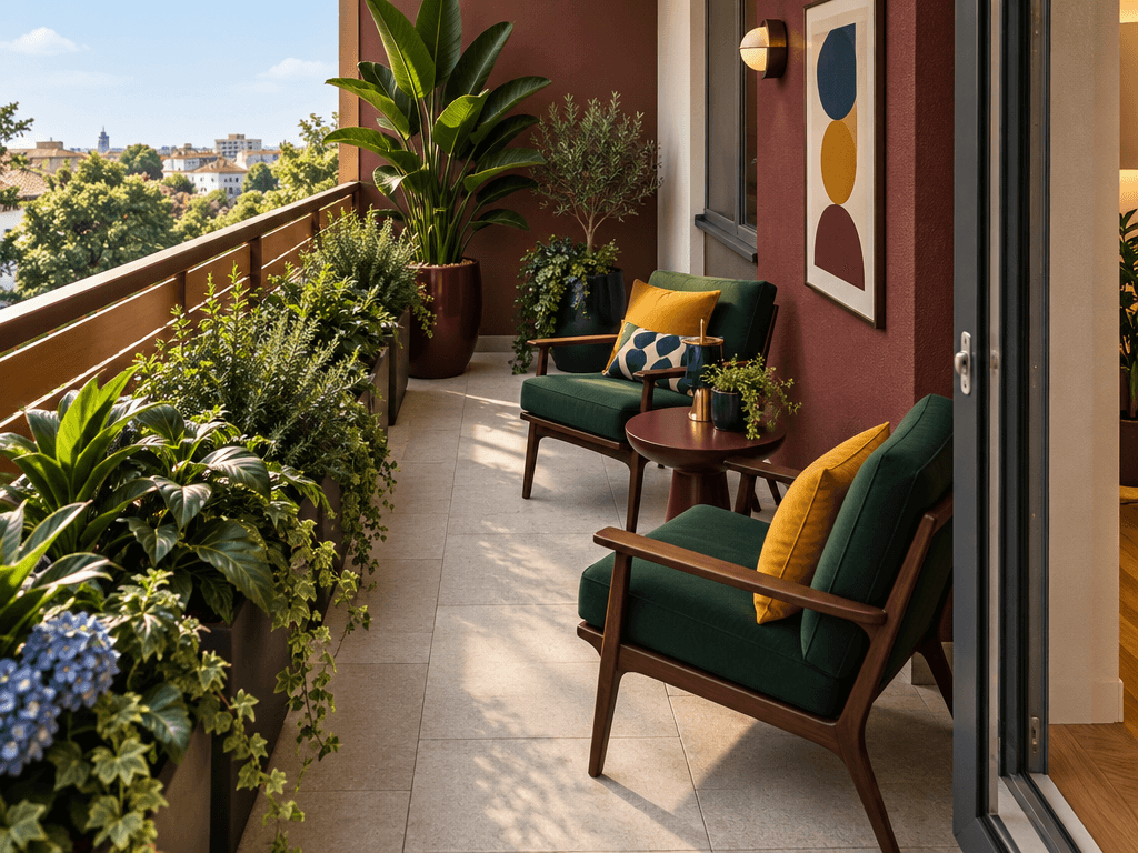 Design de interiores em estilo Mid-Century Modern — balcony por GenRoom AI