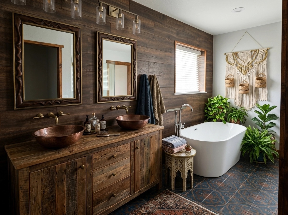 Bathroom interior in Bohemian style — photo by GenRoom AI