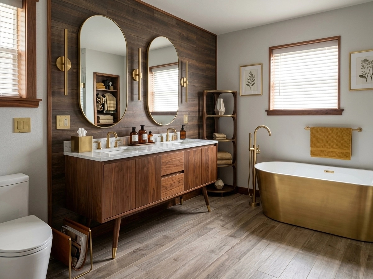 Bathroom interior in Mid-Century Modern style — photo by GenRoom AI