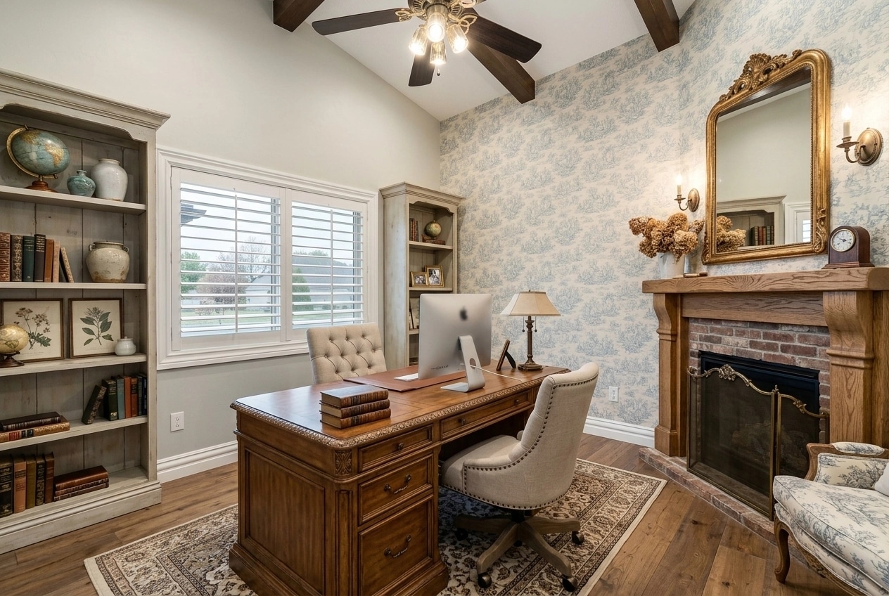 Office interior in Transitional style — photo by GenRoom AI