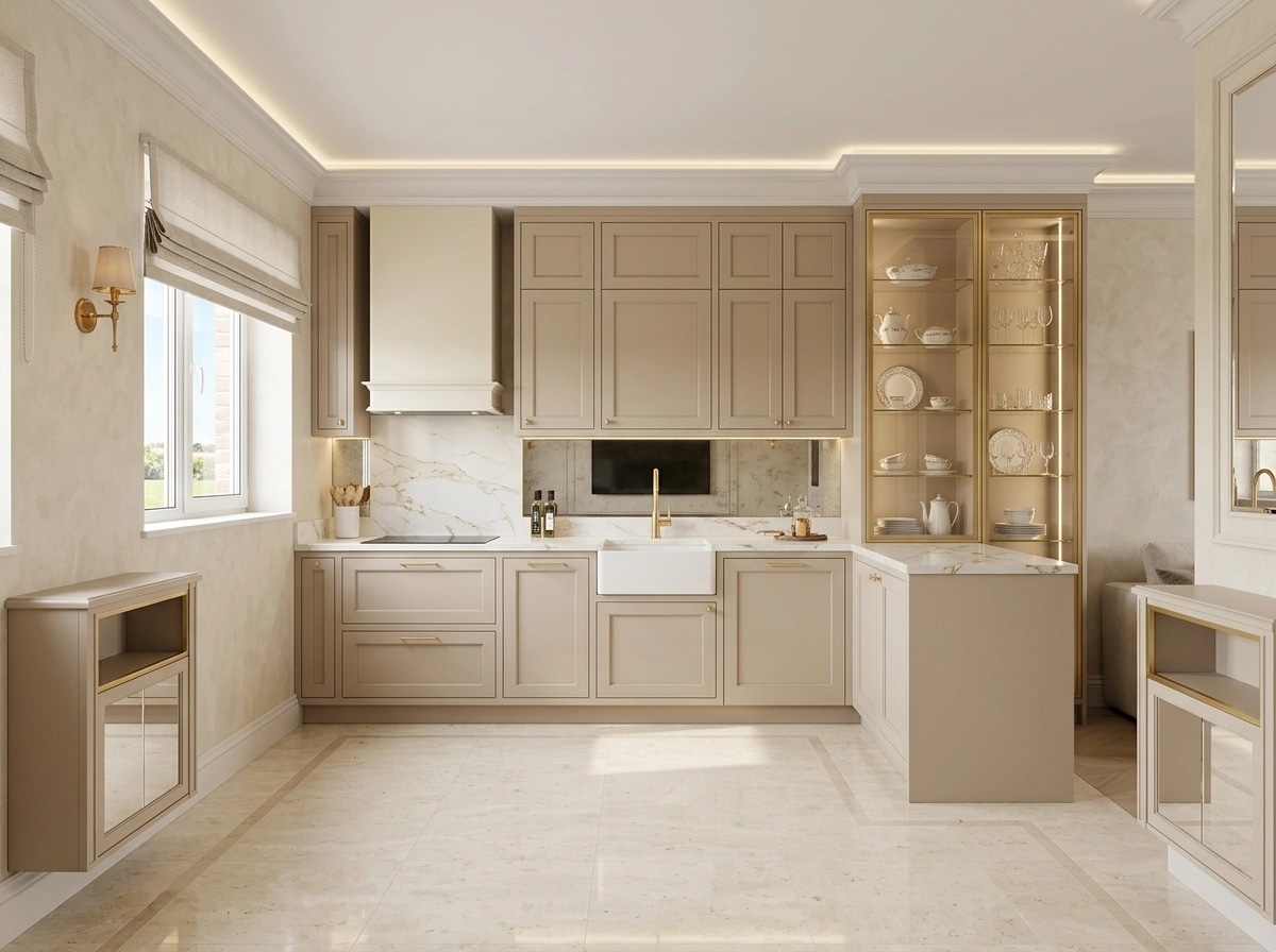 Kitchen interior in Neoclassic style — photo by GenRoom AI