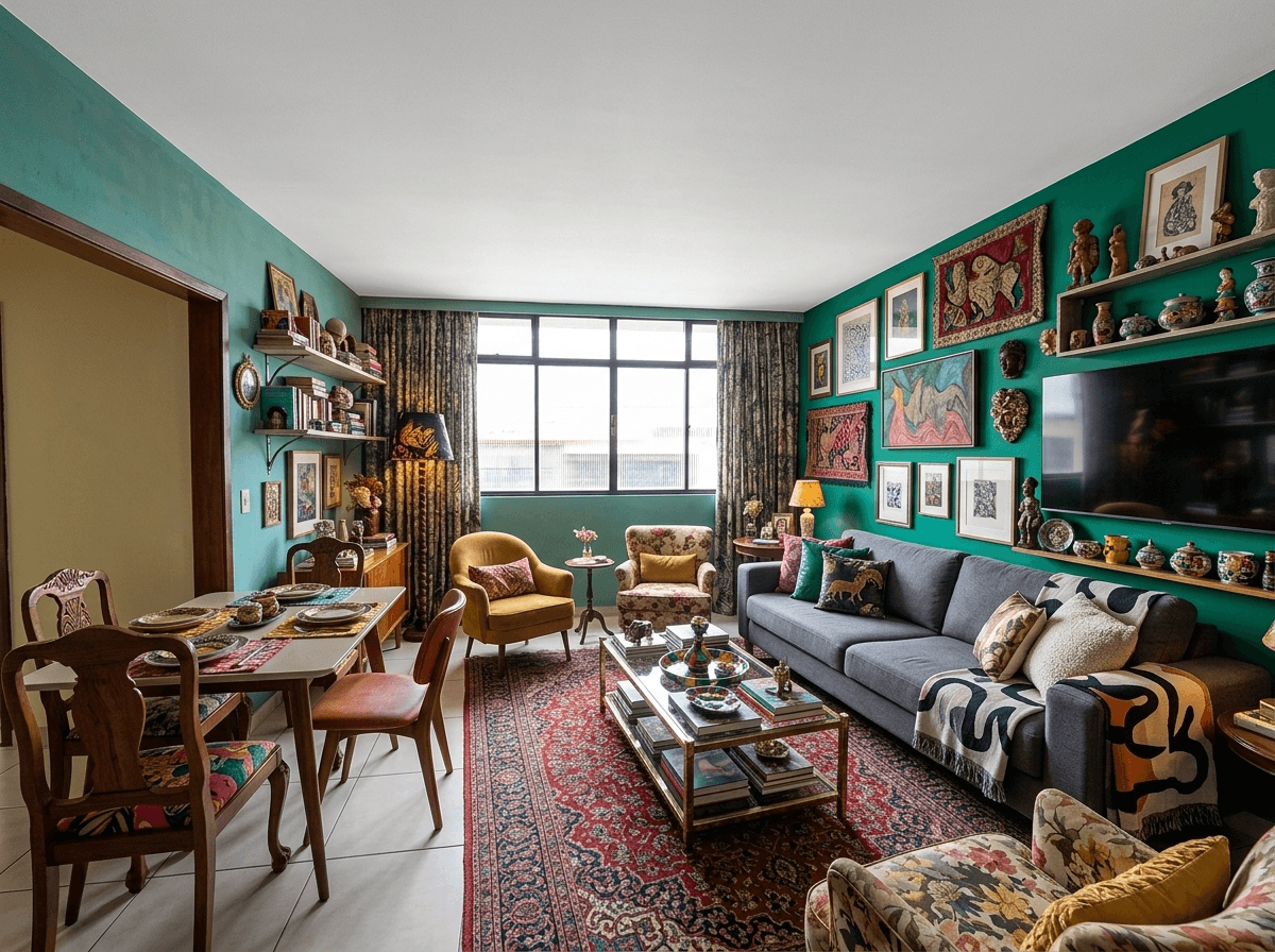 Maximalist Living Room design — interior photo by GenRoom AI