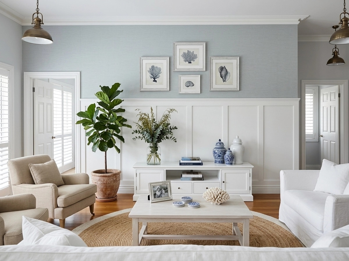 Interior design in Coastal / Hamptons style — Living Room by GenRoom AI
