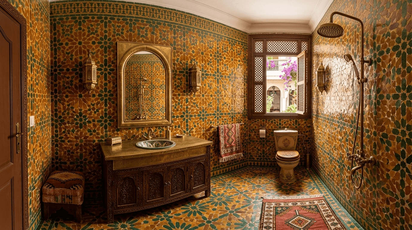 Bathroom interior in Arabian / Moroccan style — photo by GenRoom AI