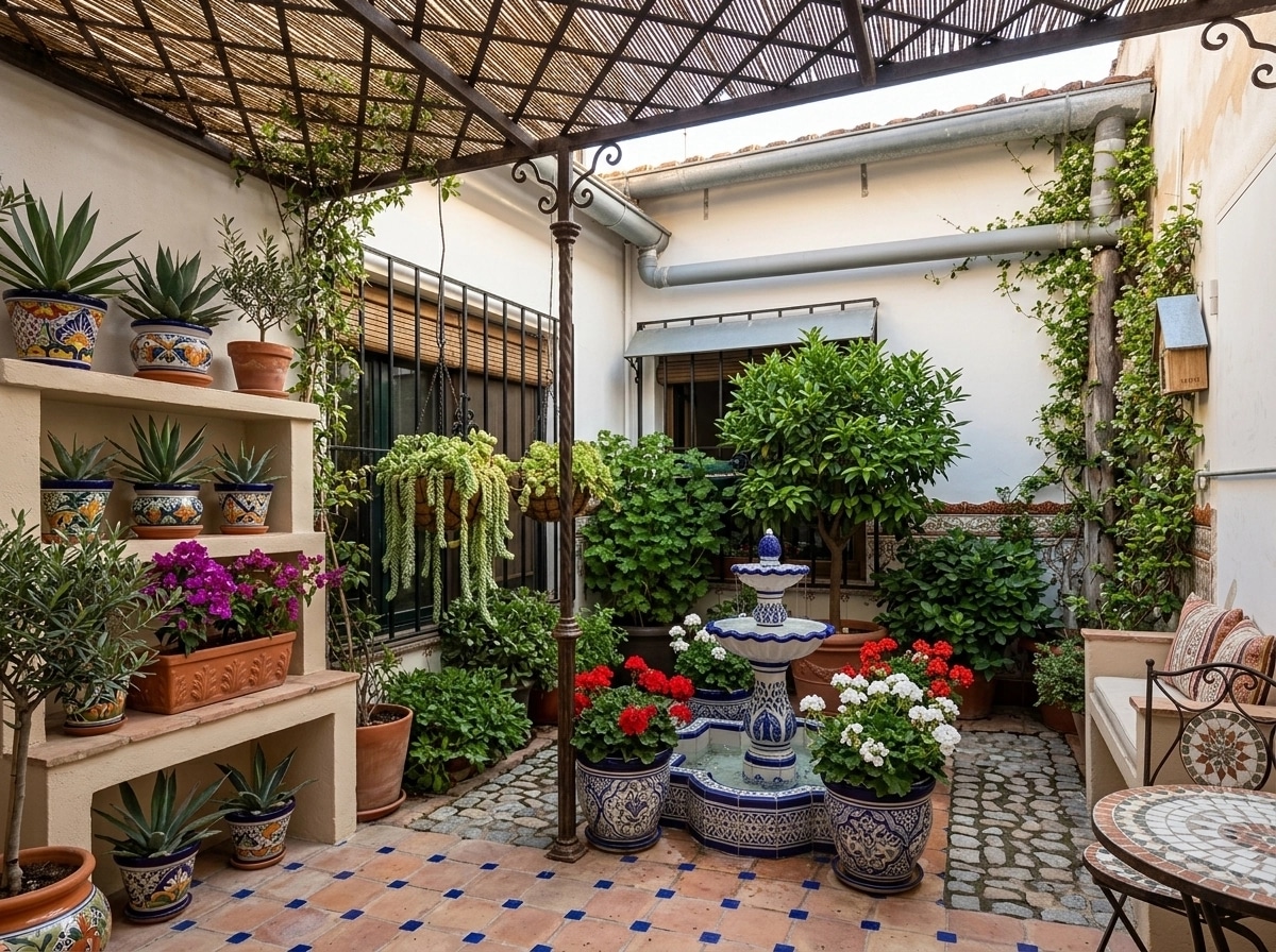 Yard design in Spanish Courtyard style — photo by GenRoom AI