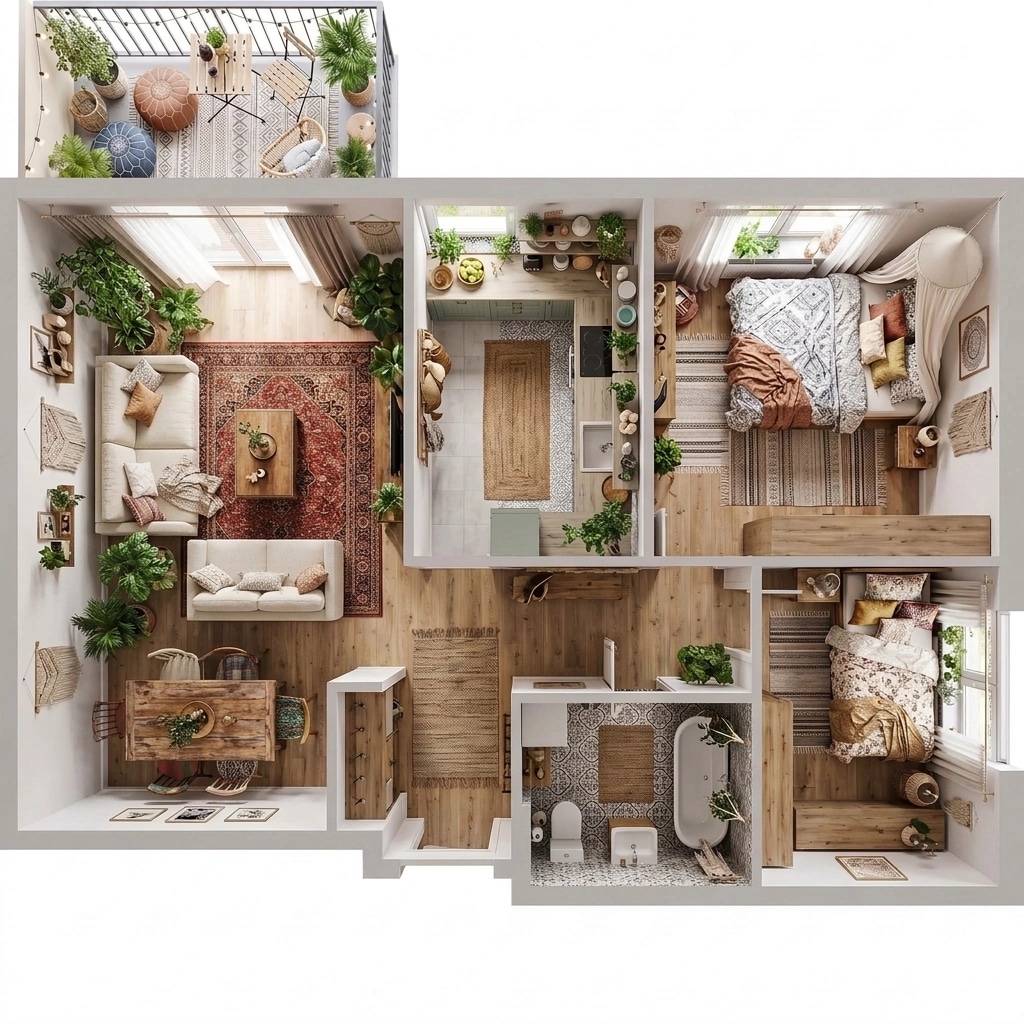 Interior design in Bohemian style — Living Room by GenRoom AI
