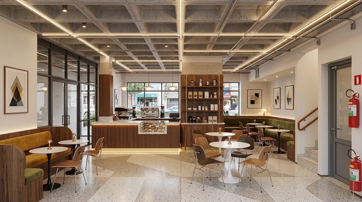 Design d'intérieur en style Mid-Century Modern — cafe par GenRoom AI
