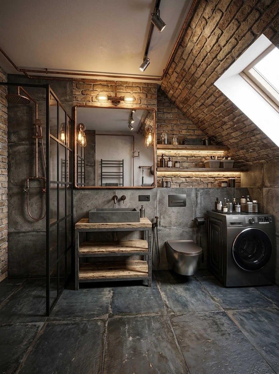 Bathroom interior in Loft / Industrial style — photo by GenRoom AI