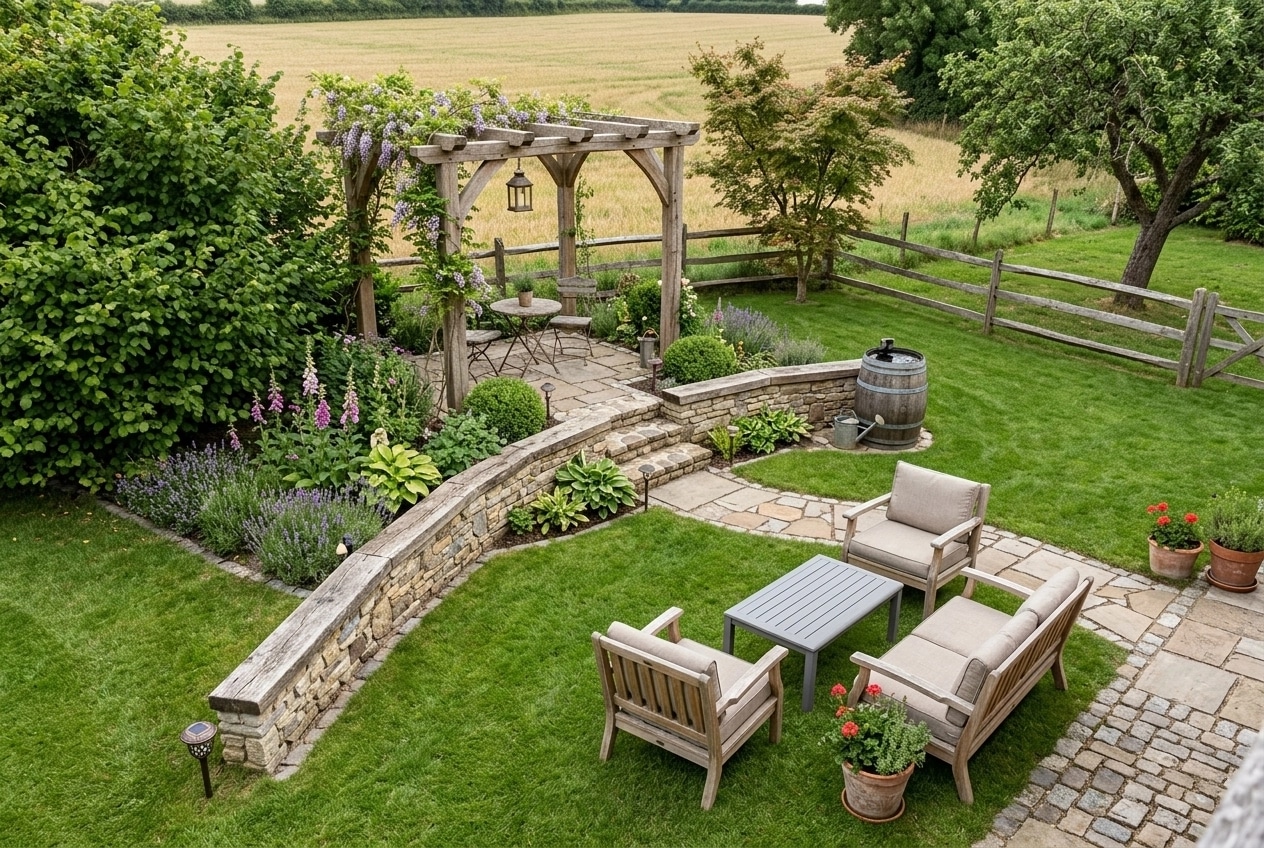 Country Rustic Garden Jardín design — yard photo by GenRoom AI