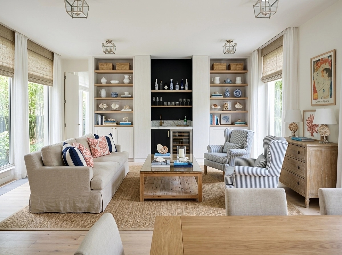 Coastal / Hamptons Living Room design — interior photo by GenRoom AI