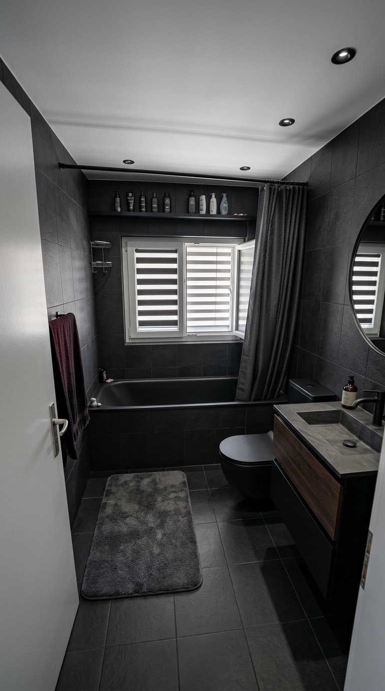 Bathroom interior in Blacktec style — photo by GenRoom AI