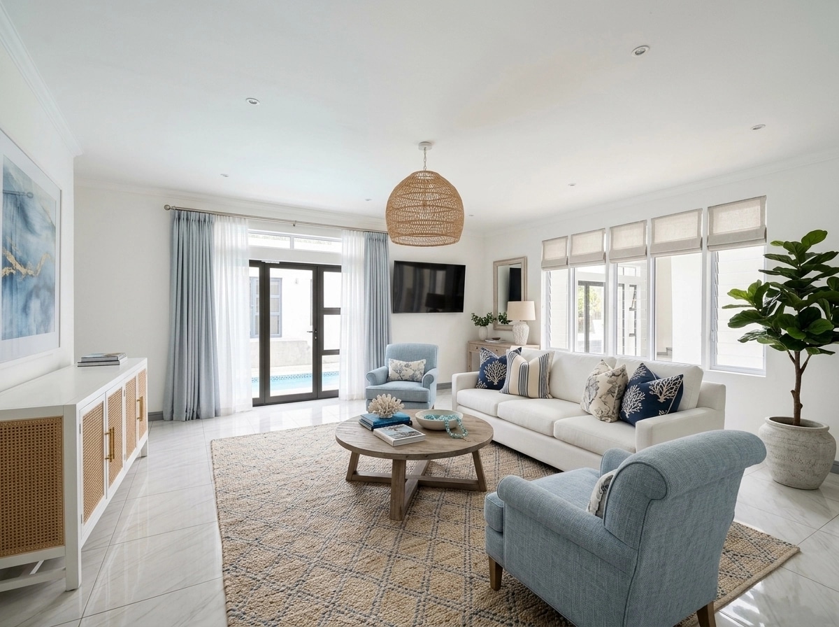 Coastal / Hamptons Sala de Estar design — interior photo by GenRoom AI