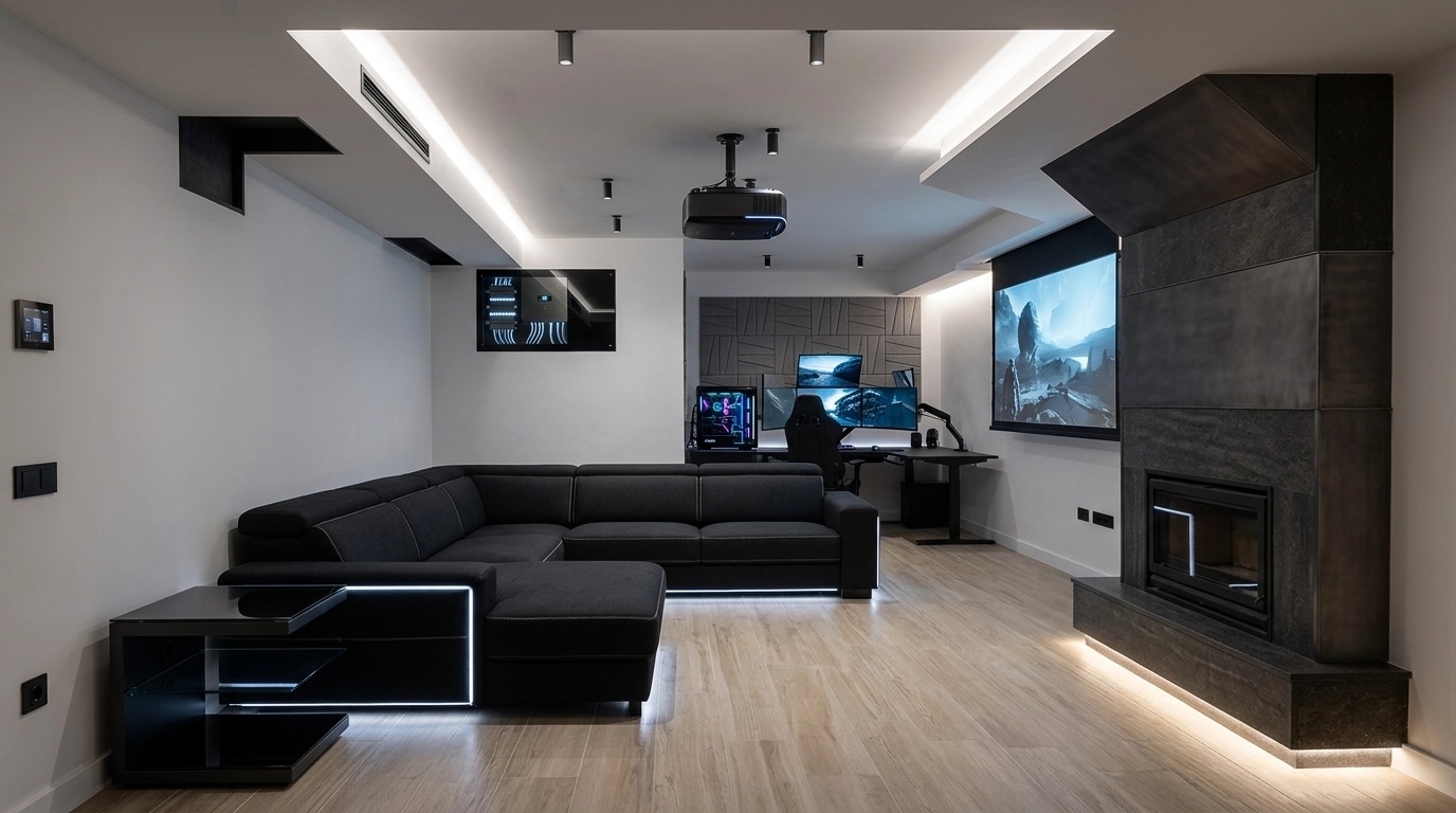 Design de interiores em estilo Blacktec — basement por GenRoom AI