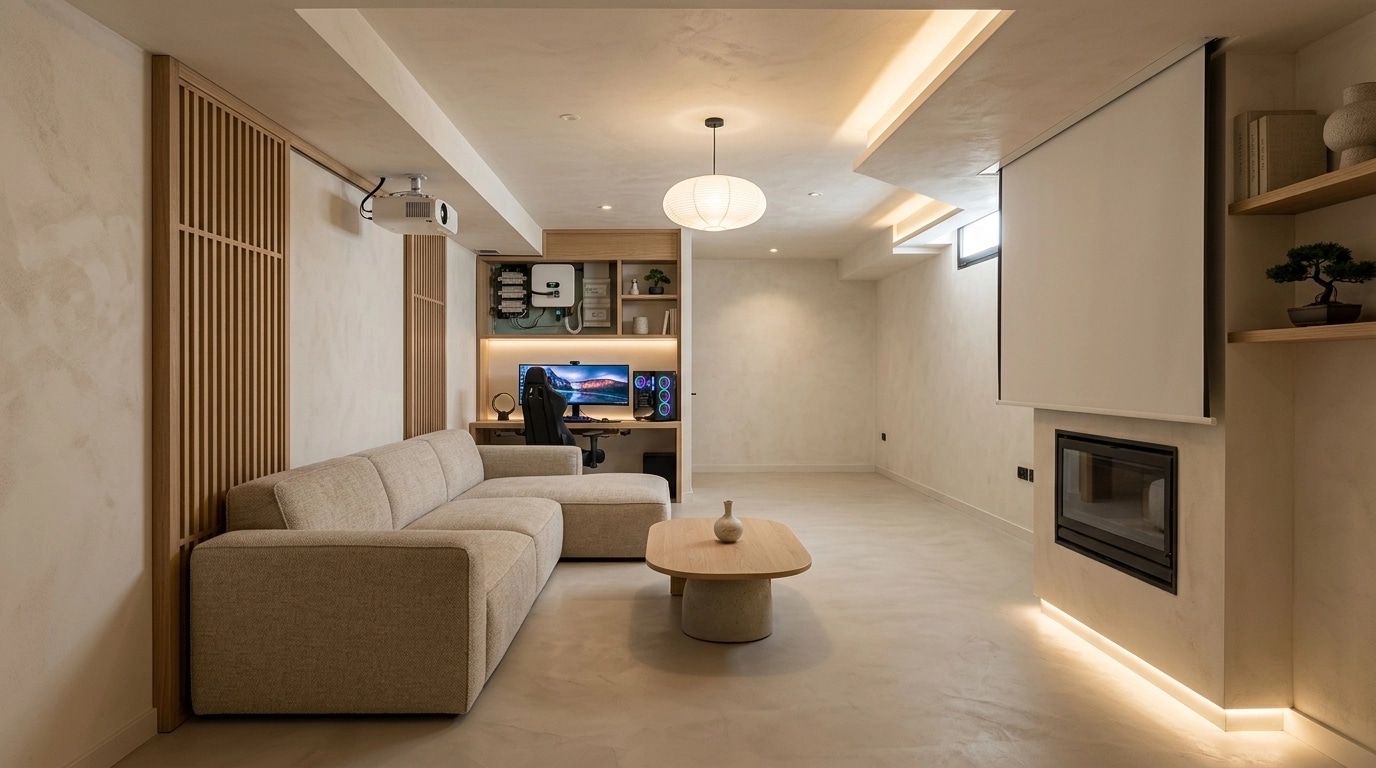 Design de interiores em estilo Japandi — basement por GenRoom AI