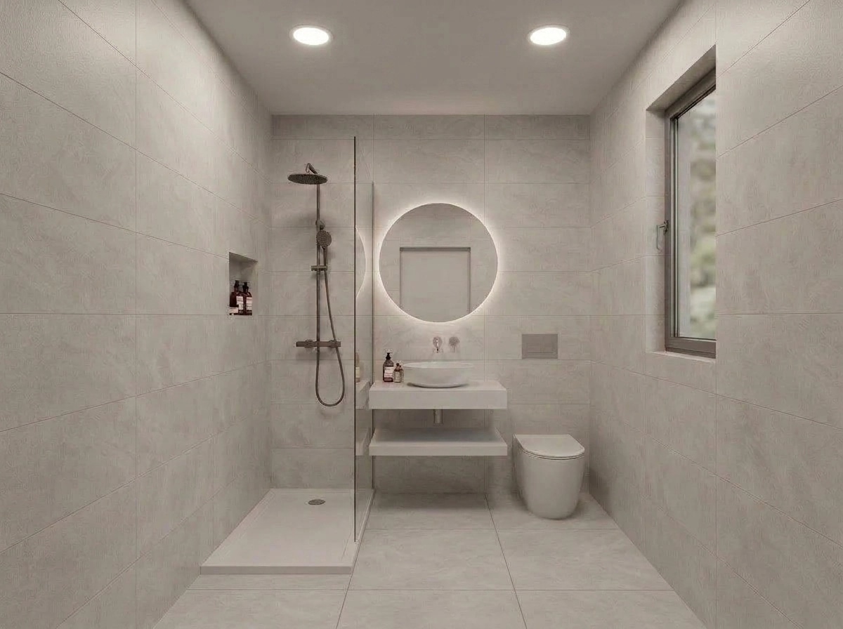 Bathroom interior in Minimalism style — photo by GenRoom AI