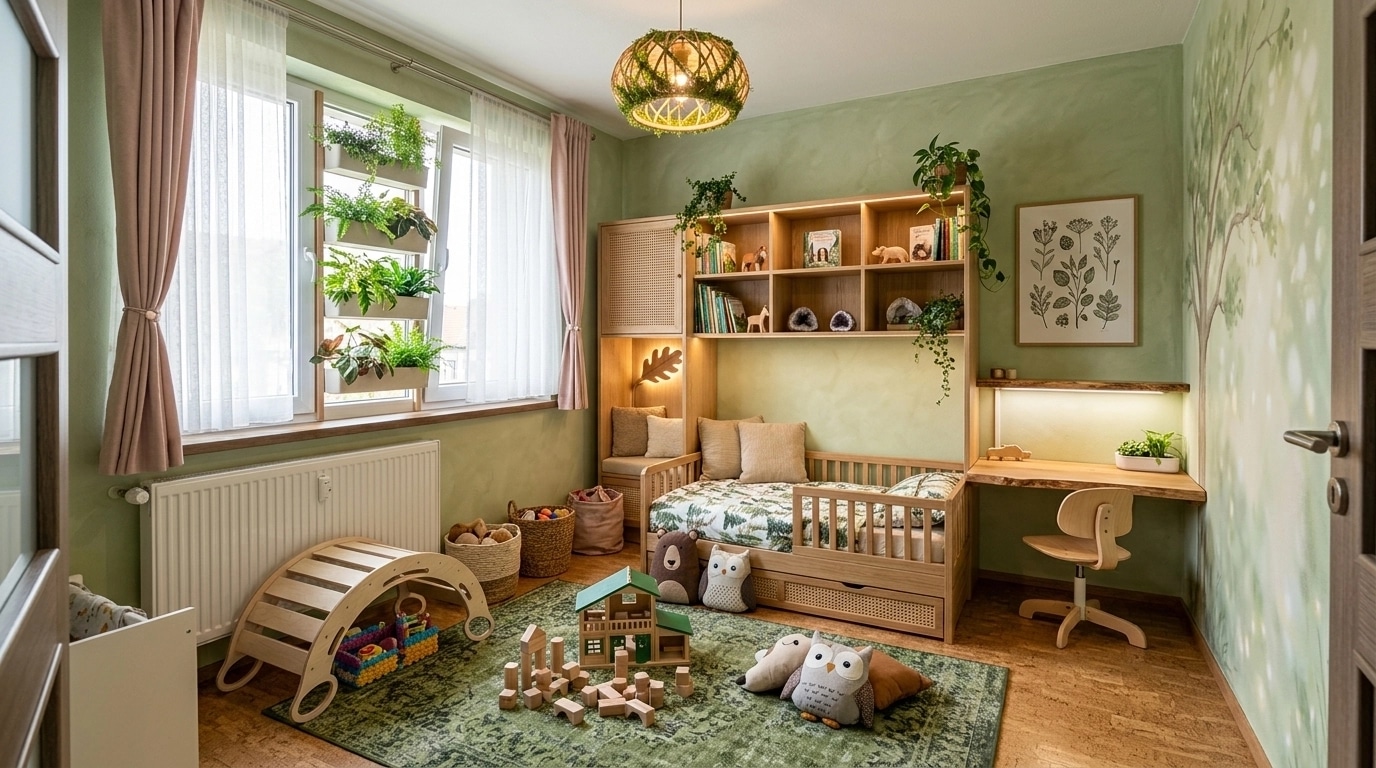 Biophilic Kids Room design — interior photo by GenRoom AI