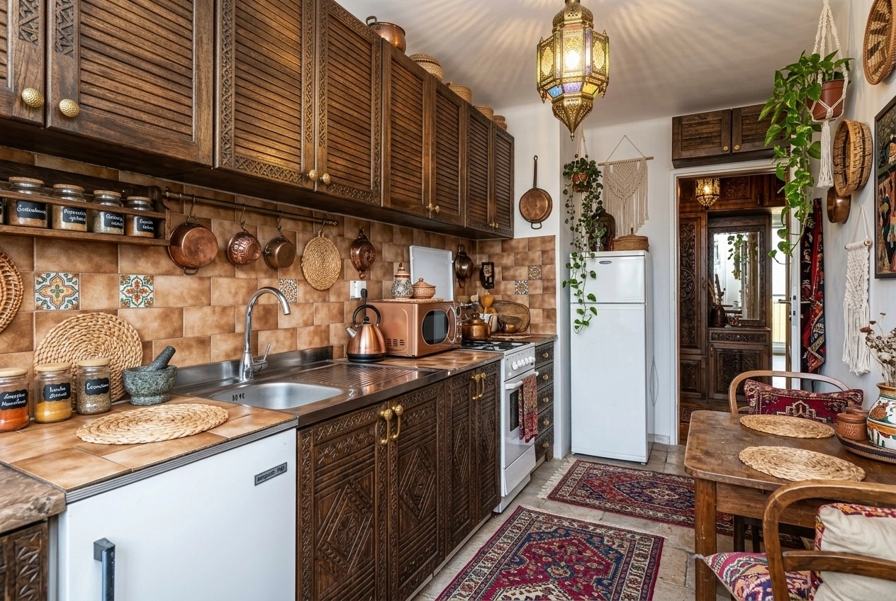 Kitchen interior in Bohemian style — photo by GenRoom AI