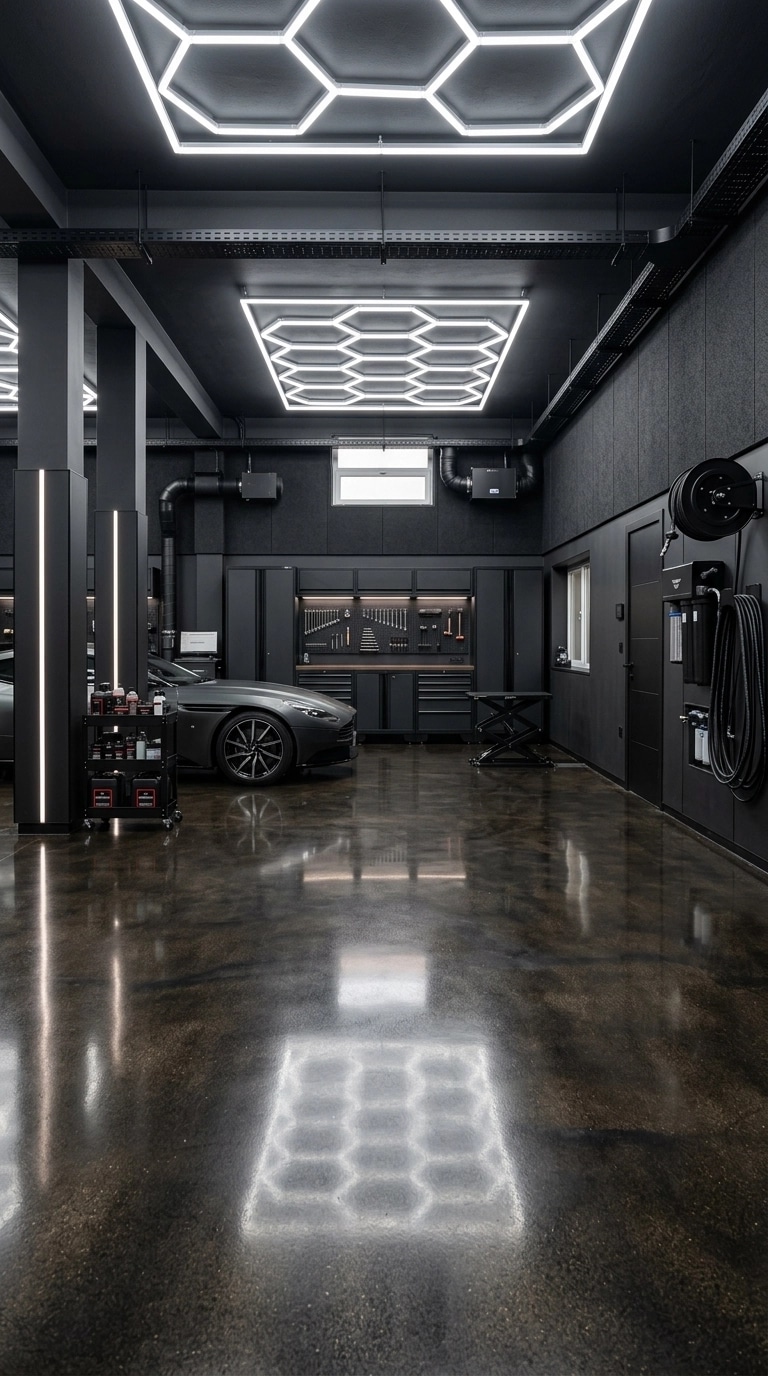 Design d'interni in stile Blacktec — garage di GenRoom AI