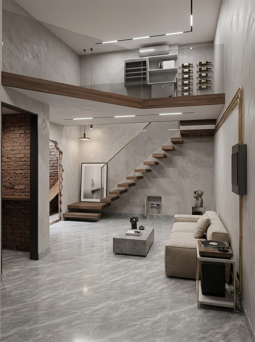 Interior desain di Minimalism gaya — basement oleh GenRoom AI
