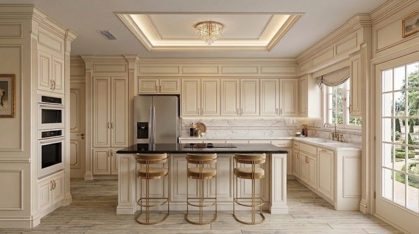 Kitchen interior in Neoclassic style — photo by GenRoom AI