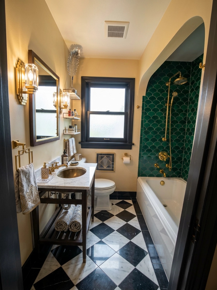 Bathroom interior in Art Deco style — photo by GenRoom AI