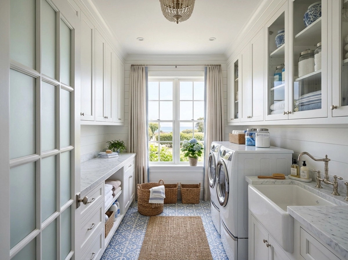 Diseño de interiores en estilo Coastal / Hamptons — laundry por GenRoom AI