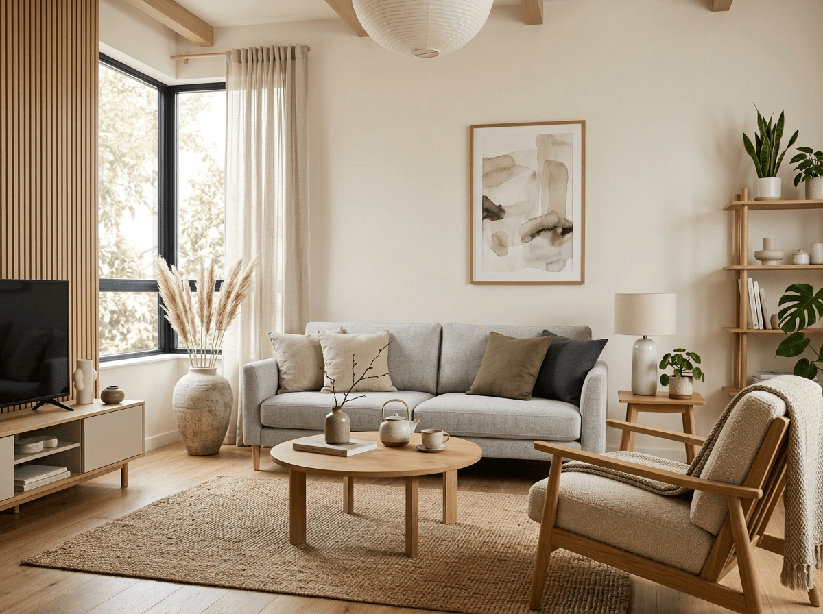 Japandi Living Room design — interior photo by GenRoom AI