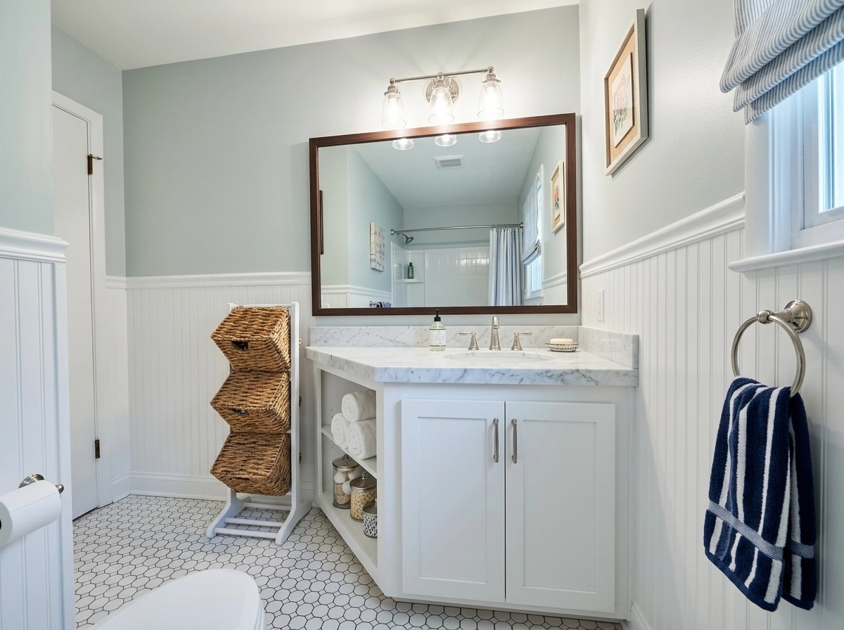 Interior design in Coastal / Hamptons style — Bathroom by GenRoom AI