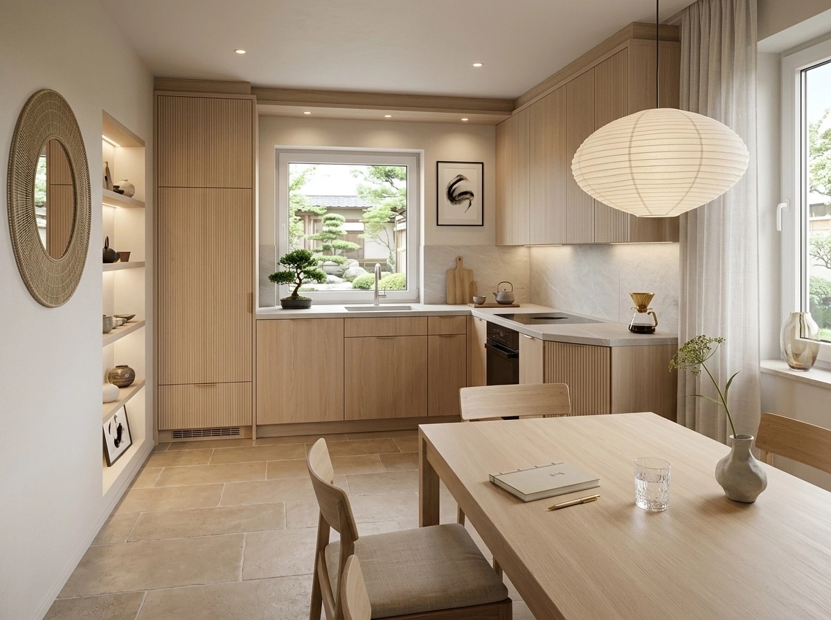 Kitchen interior in Japandi style — photo by GenRoom AI