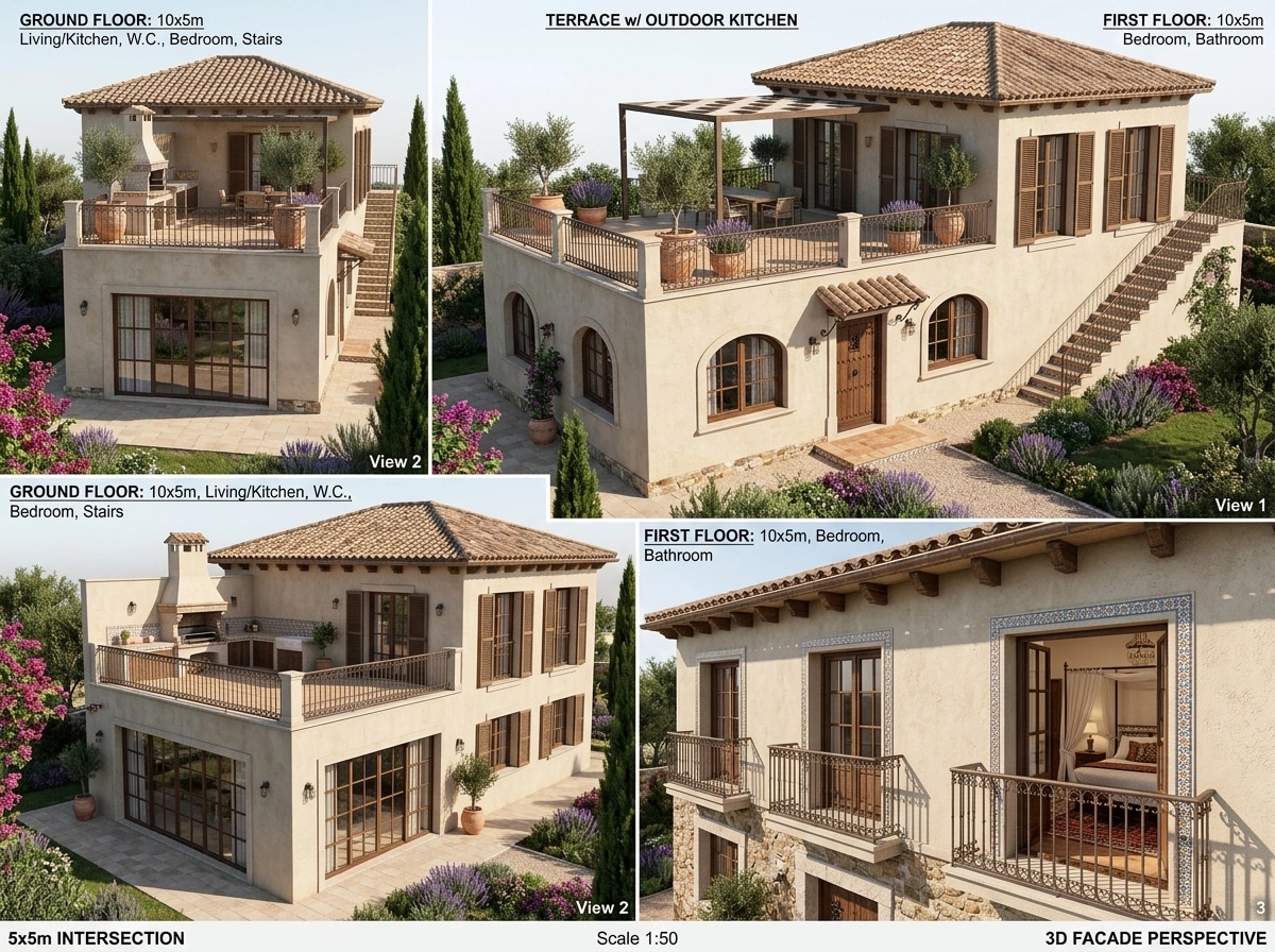 Facade design in Mediterranean Facade style — photo by GenRoom AI